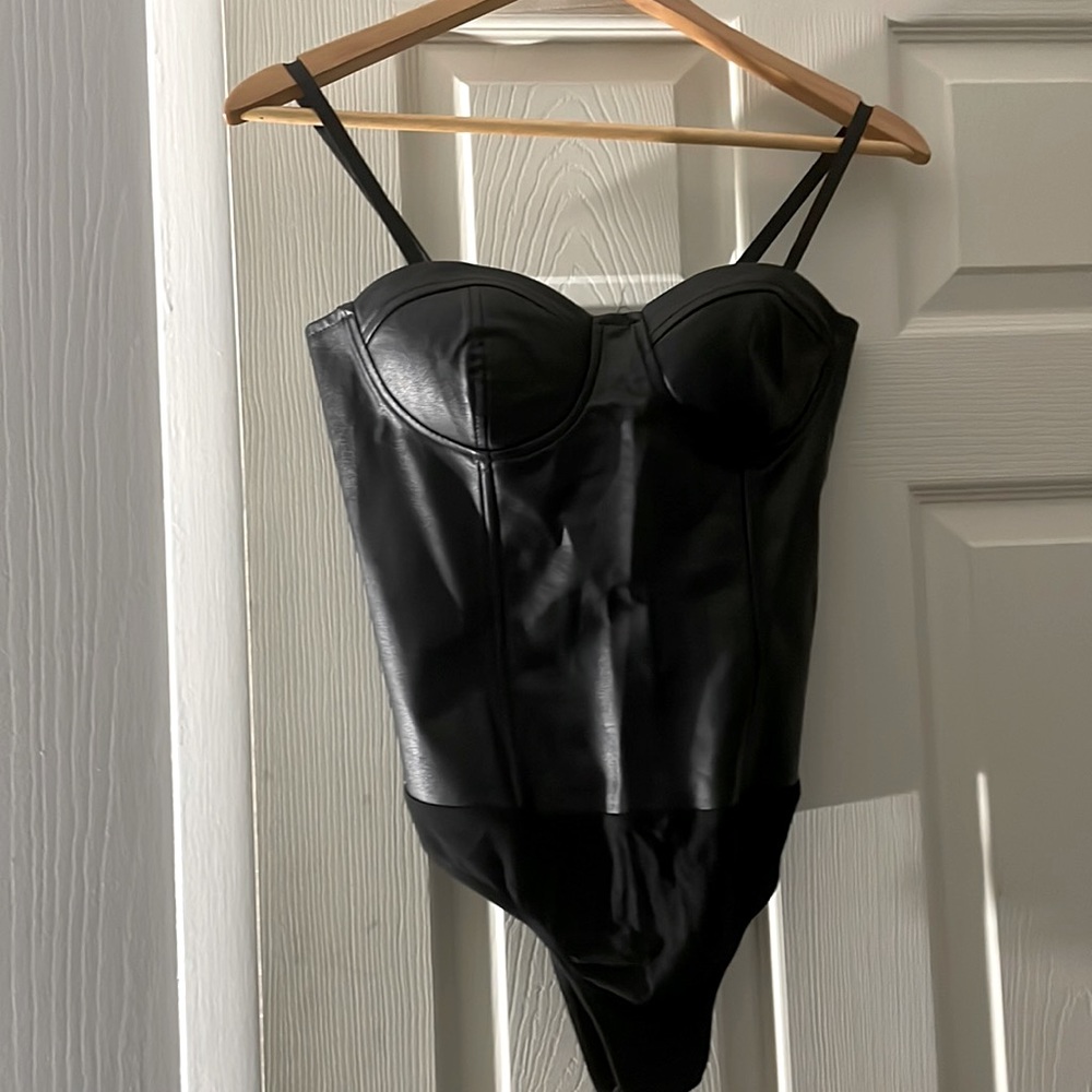 Faux leather bodysuit